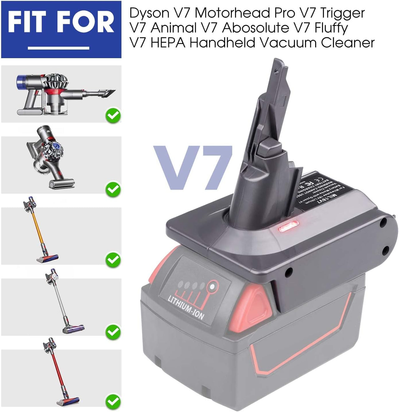 Milwaukee to Dyson Battery Adapter V7 / V8 Series Vacuum Cleaner Adapter Converter