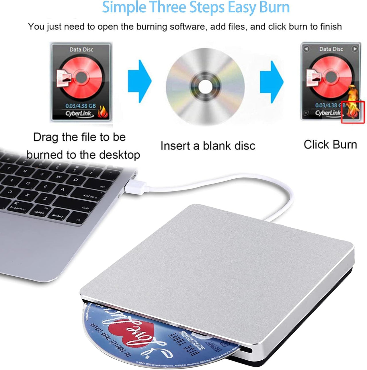 USB 2.0 External CD DVD Portable Drive Writer Player For PC/Laptops Mac Windows