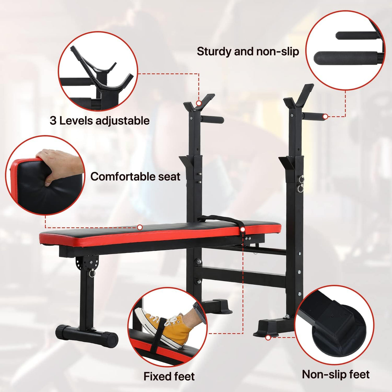 Adjustable Weight Bench Fitness Bench Home Gym Squat Rack