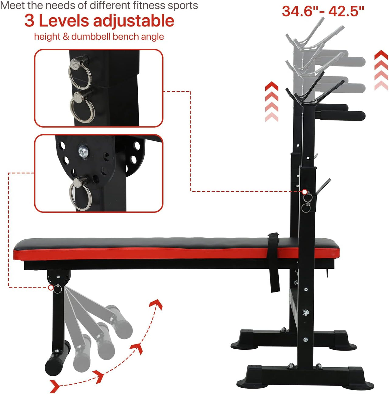 Adjustable Weight Bench Fitness Bench Home Gym Squat Rack