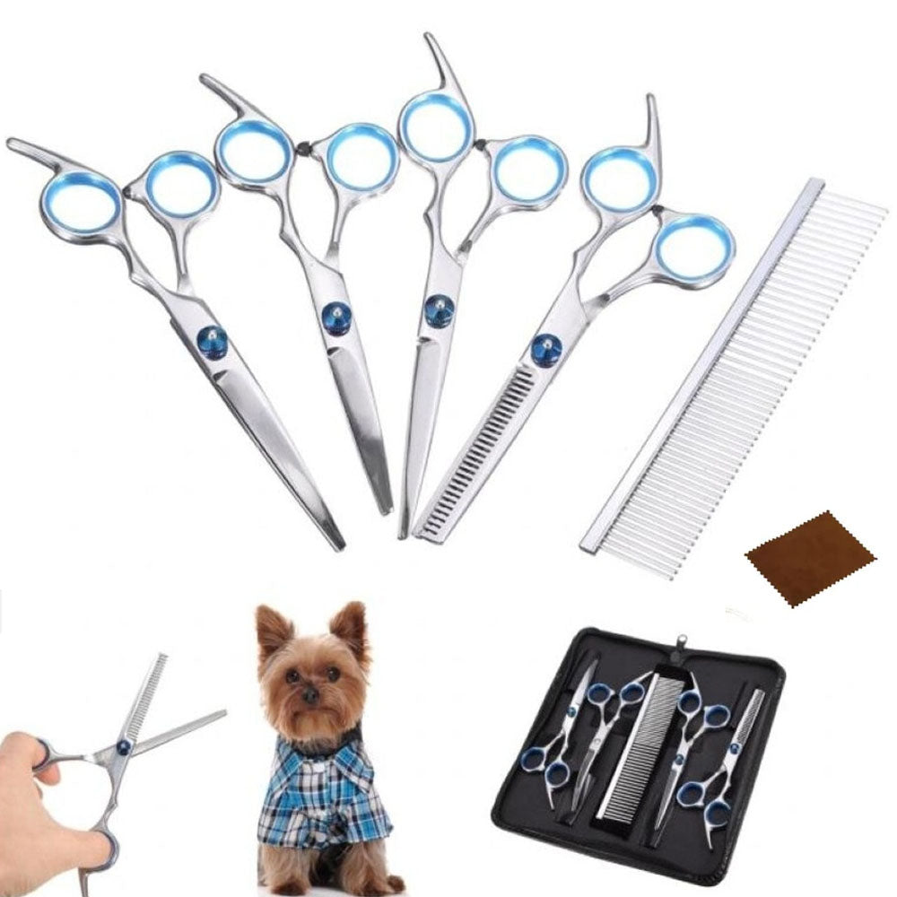7pcs Professional Pet Dog Grooming Scissors Set Straight Curved Thinning Shears Set