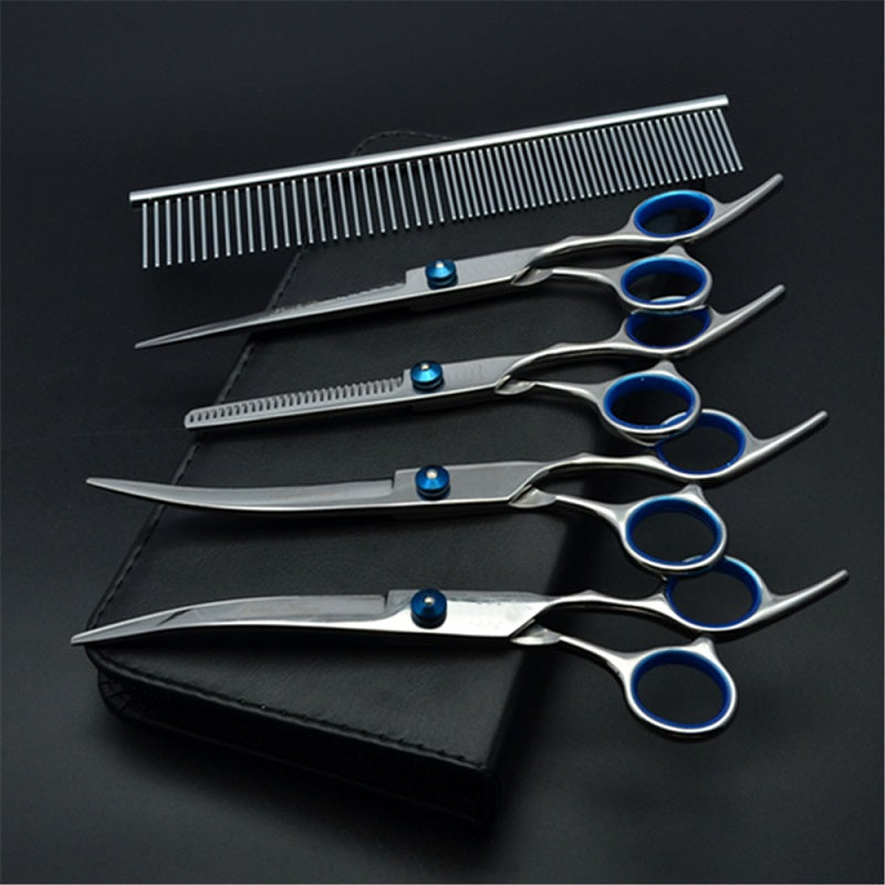 7pcs Professional Pet Dog Grooming Scissors Set Straight Curved Thinning Shears Set