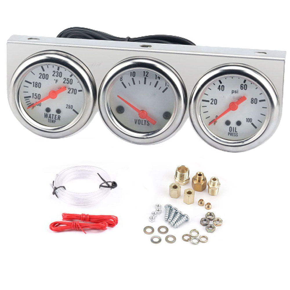 3-in-1 Car Gauge Kit - 52mm Voltage Water Temp Oil Pressure Meter