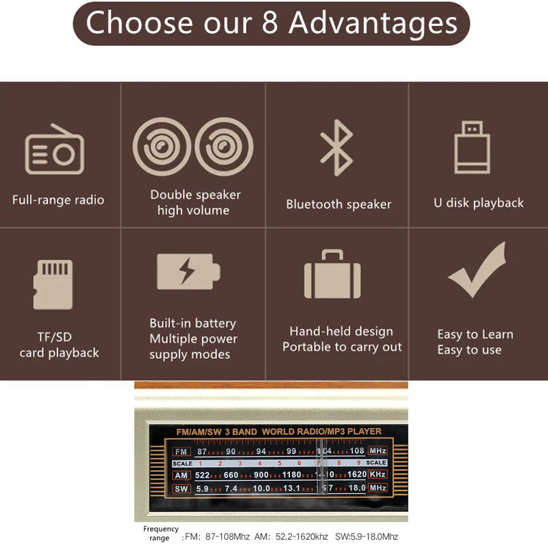 Multi Band Vintage FM Radio Speaker Bluetooth