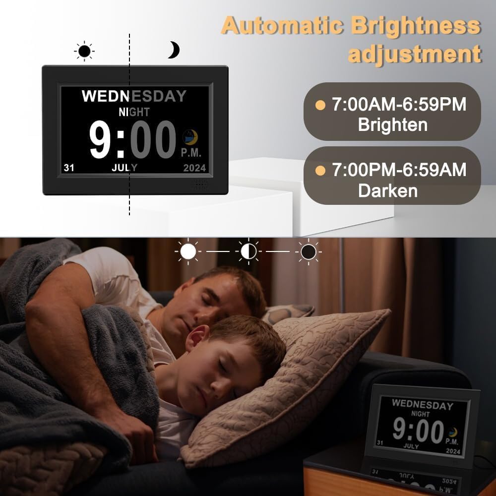 8inch LED Dementia Digital Calendar Clock Alarm Extra Large Day/Week/Month/Year