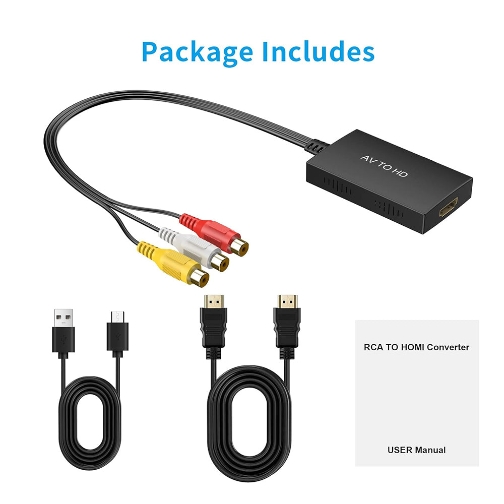 RCA AV to HDMI Converter Adapter with 1080P/720P Output and USB Power Cable