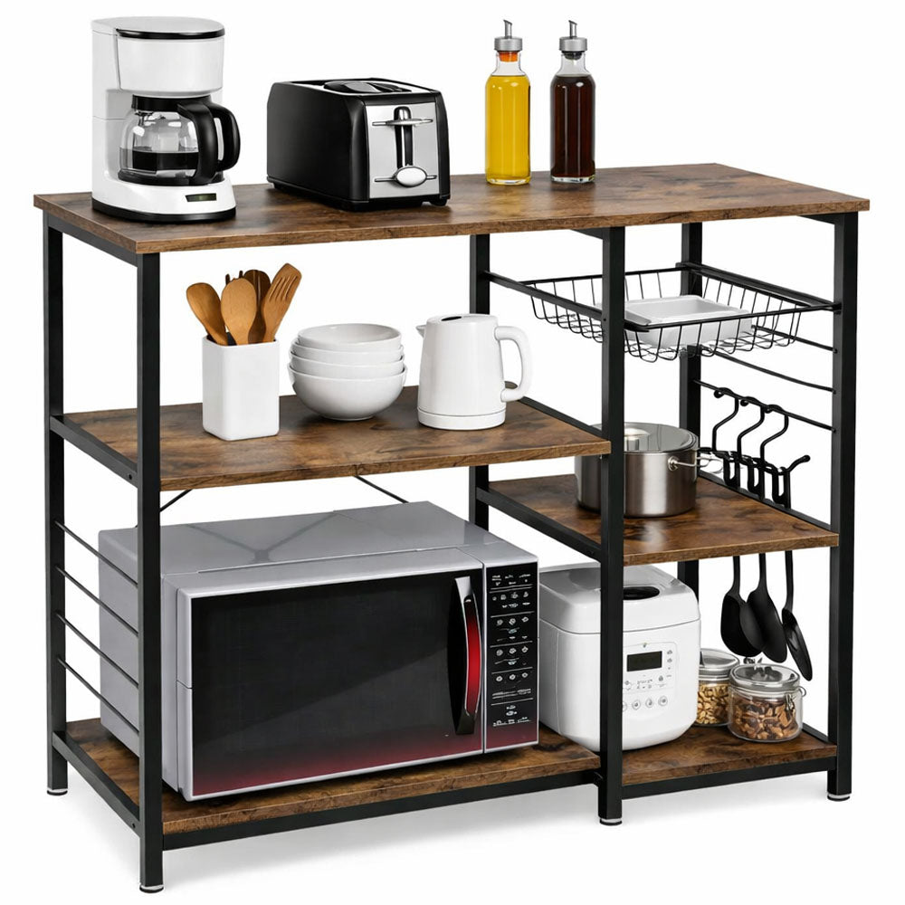 Kitchen Bakers Rack Microwave Stand Table 4 Shelf Elevated Coffee Bar Table Utility Storage Cabinet Industrial