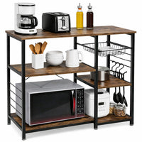 Thumbnail for Kitchen Bakers Rack Microwave Stand Table 4 Shelf Elevated Coffee Bar Table Utility Storage Cabinet Industrial
