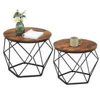 Thumbnail for Round Coffee Table Rustic Brown and Black 2-Pieces Set