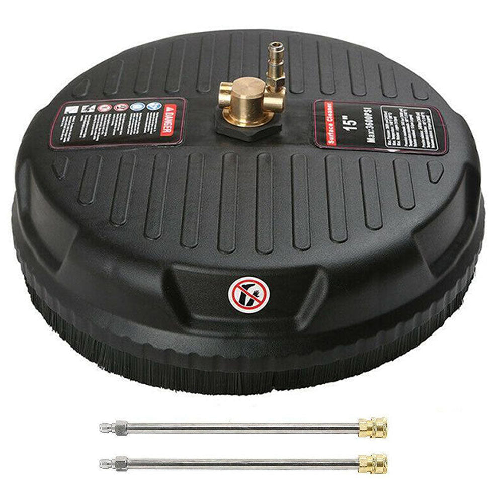 15 Inch High Pressure Washer Surface Cleaner Concrete Driveway Scrubber Wheel Stainless Steel 3600PSI Power Extension Wand 1/4” Connector Spray Nozzle