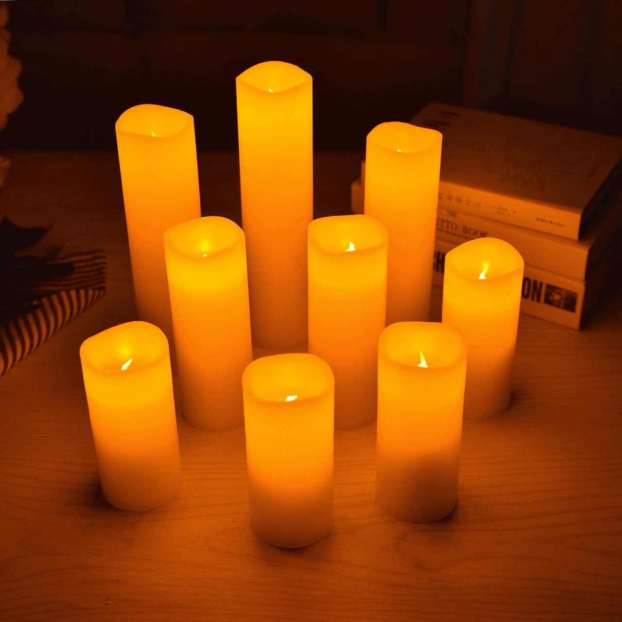 9-Piece LED Flameless Pillar Candle Set with Remote Control, Timer & Flickering Light