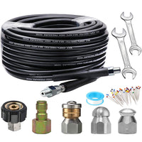 Thumbnail for 30M 5800PSI Pressure Washer Sewer Jetter Drain Cleaning Hose Kit with 3 Nozzles, M22 Coupler & 1/4-Inch Quick Connect