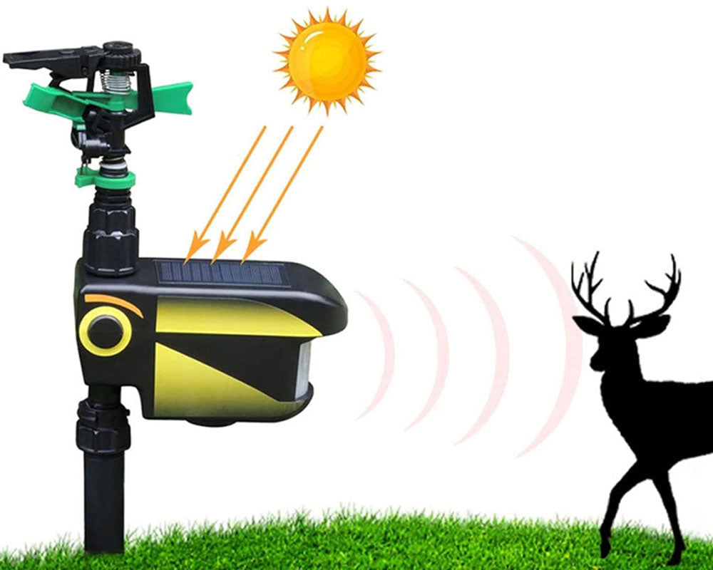 Solar Power Motion-Activated Sprinkler Animal Repeller with 3 Time Modes Adjustable Spray Angle & Sprinkle Distance for Garden Farm