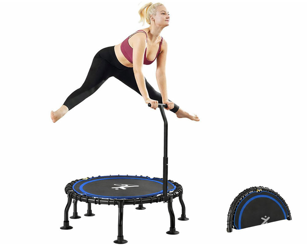 40" Foldable Mini Trampoline, Adjustable Handle, 350kg, Indoor/Outdoor