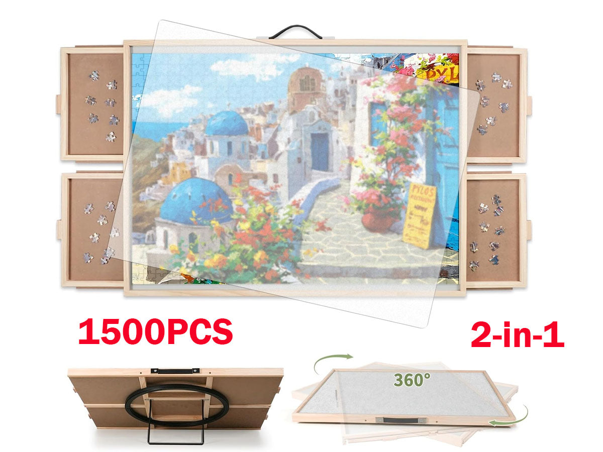 1500 Piece Rotating Puzzle Table with Drawers, 360° Turntable