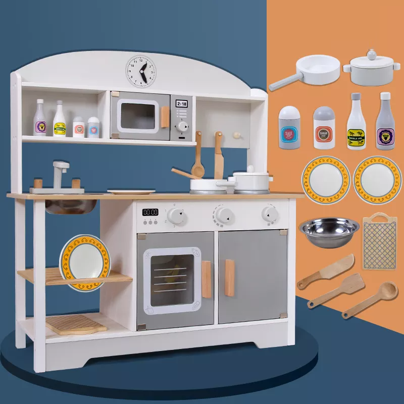 Wooden Play Kitchen Kids Kitchen Set Pretend Playset