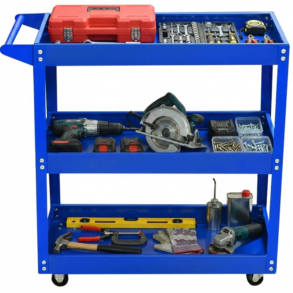 Steel Tool Cart Trolley 3-Tier Blue